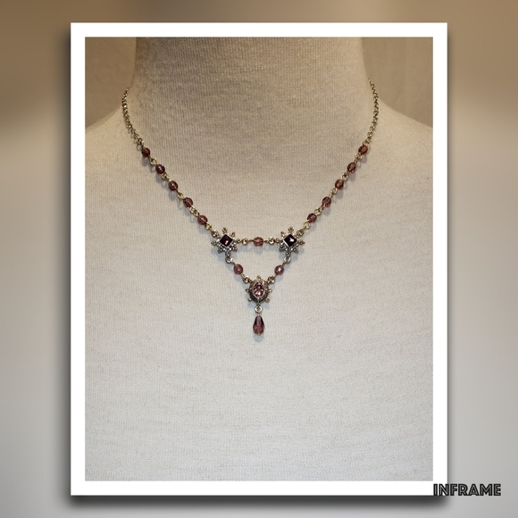 Silver Pearl-Drop Rhinestone Necklace - Picture 14 of 14